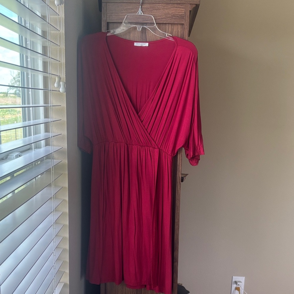 Red V-Neck Dress